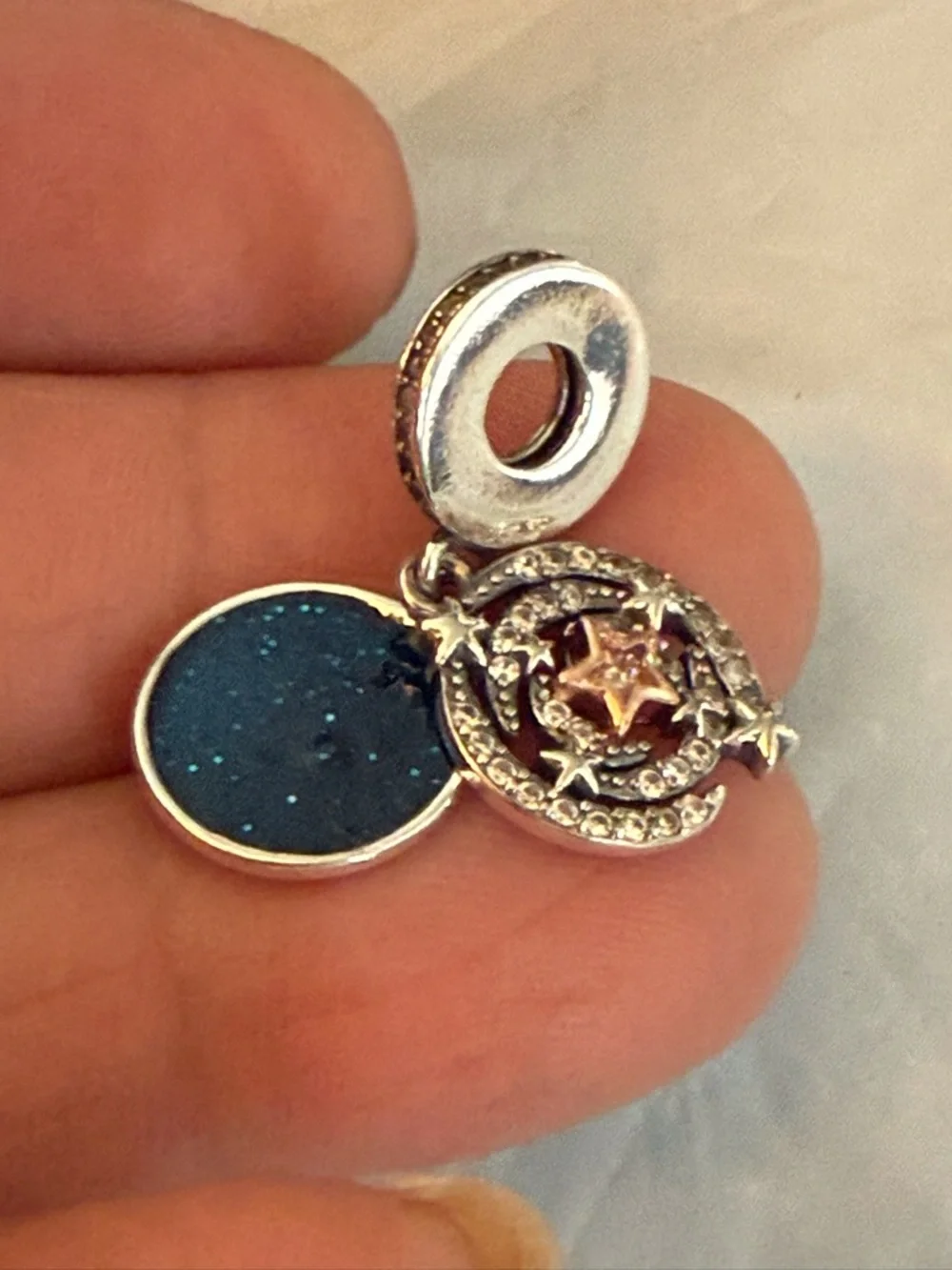 Pandora Blue and Rose Gold Star Dangle Charm - Picture 2 of 4